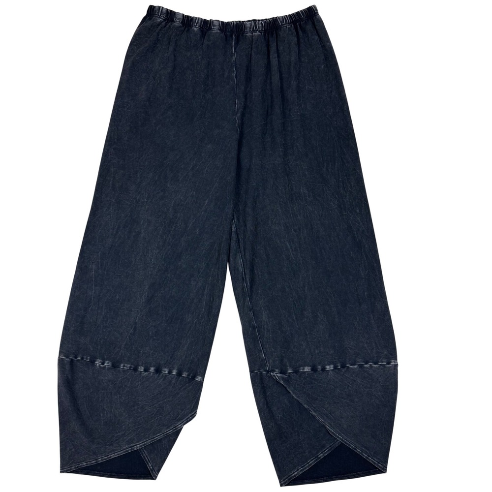 Inoah Tulip Hem Mineral Wash Pants 2X Black Elastic Waist USA Made Avant Garde